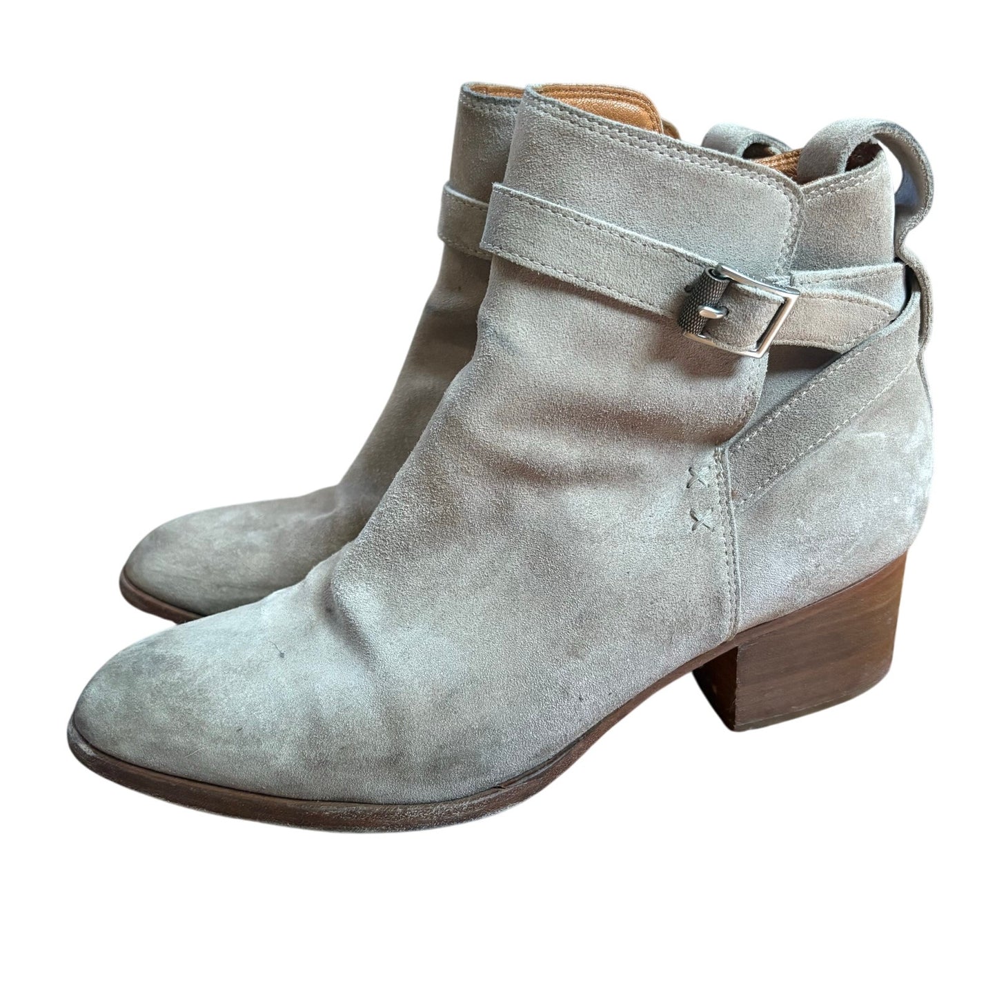 Rag & Bone Walker buckle gray suede leather heeled booties SIZE 10