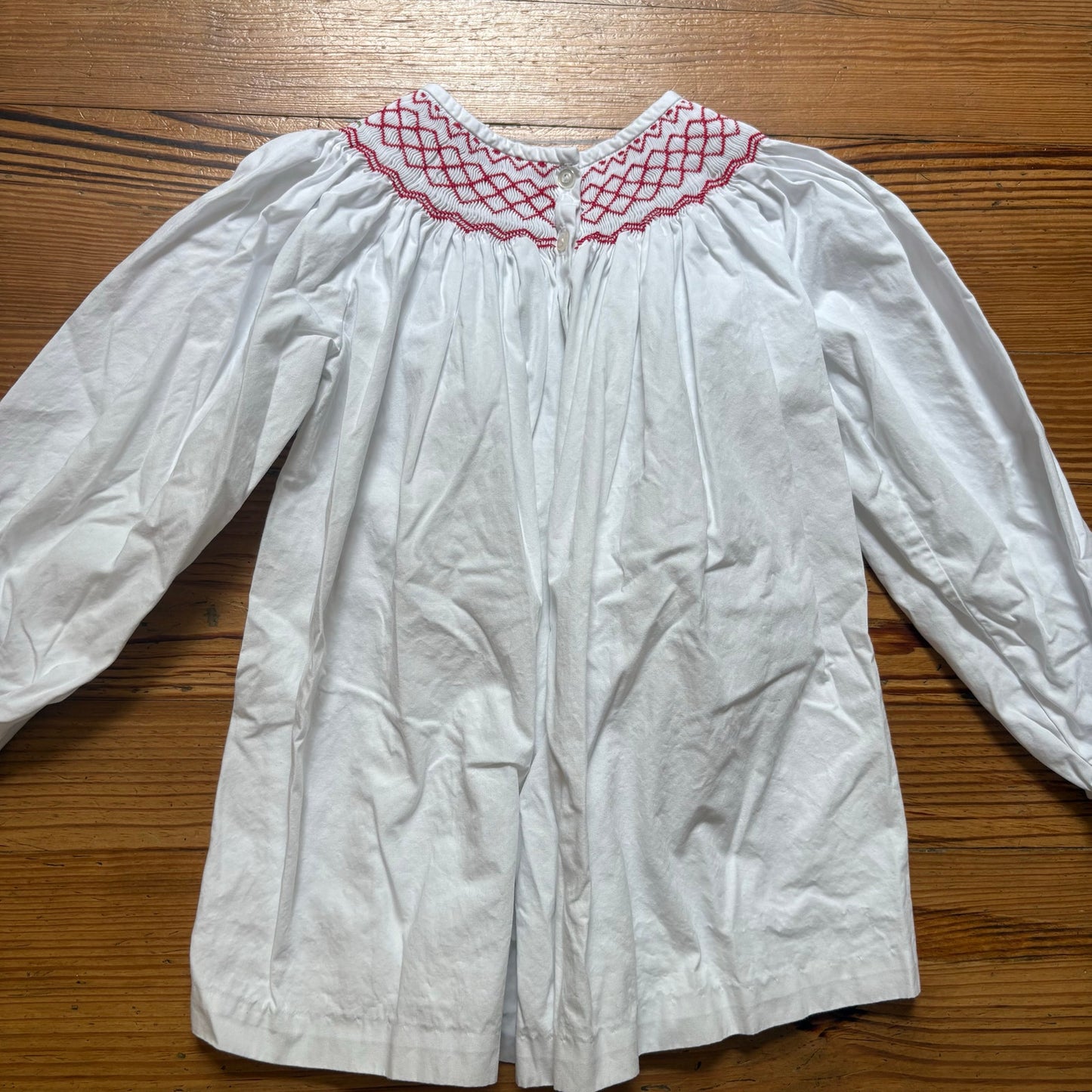Shrimp & Grits Kids white cotton red smocked long sleeve shirt SIZE 7
