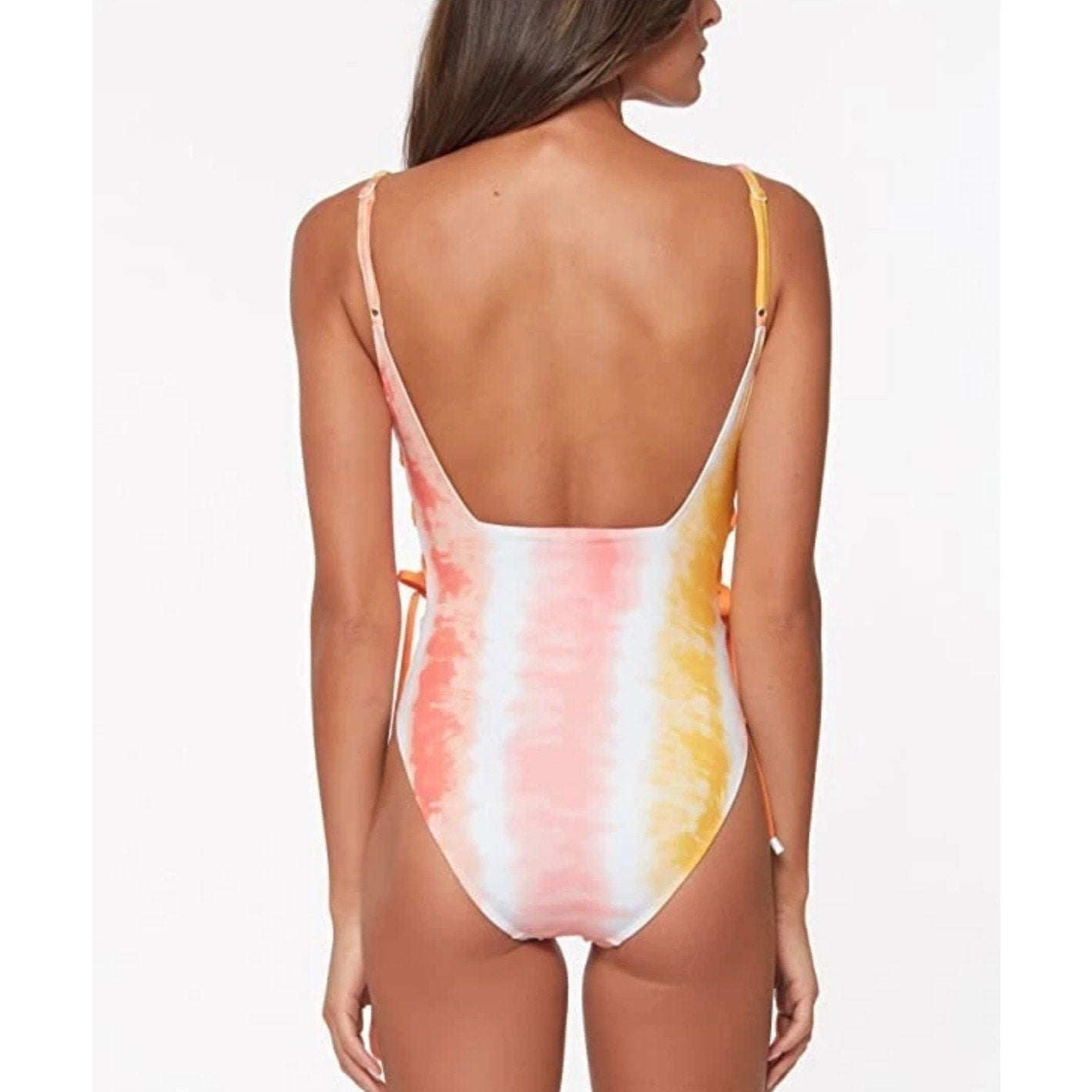 Sanctuary pink yellow orange tie dyed lace side one piece swimsuit SIZE L