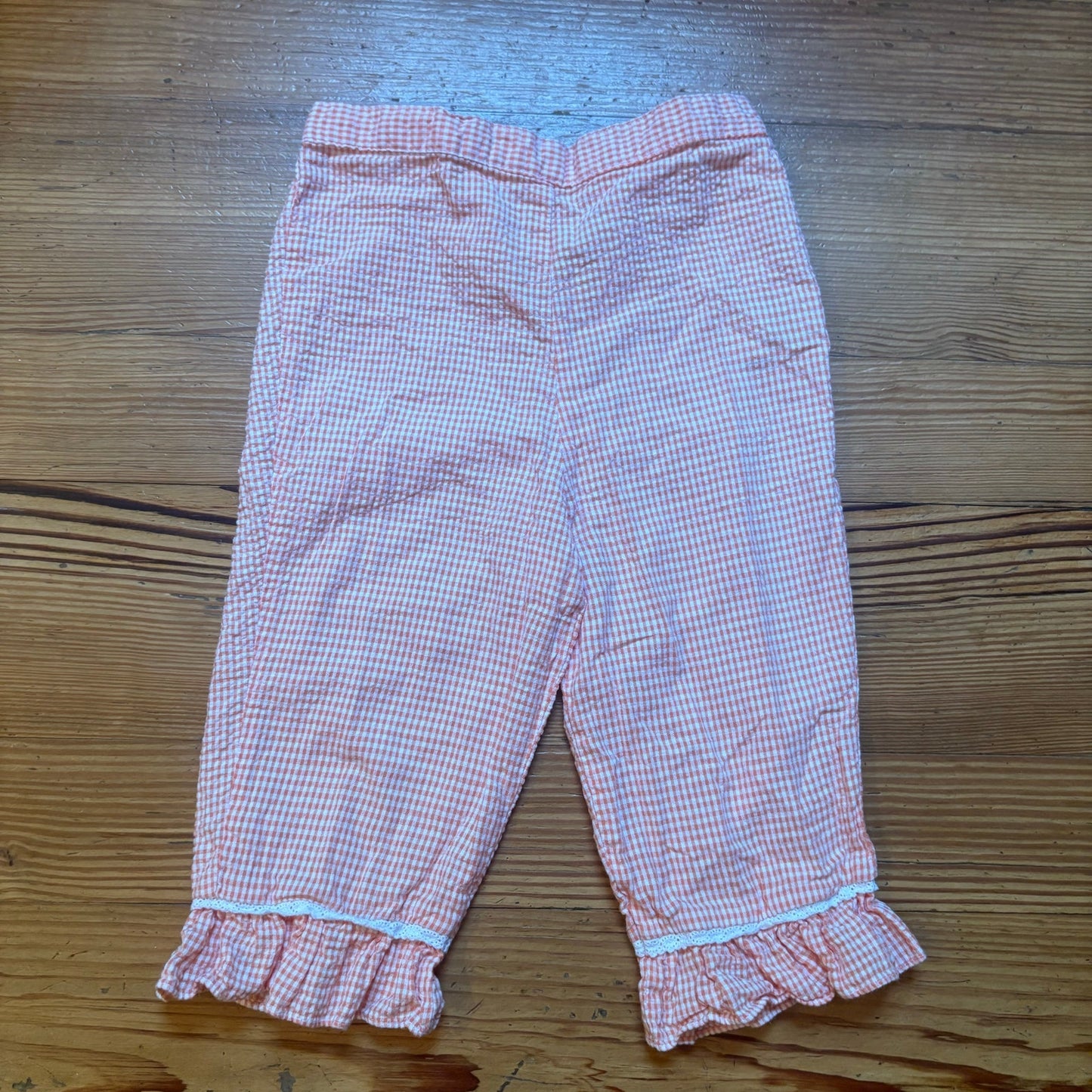 Specialty Kids 90s orange white gingham ruffle bottom girls pants SIZE 6