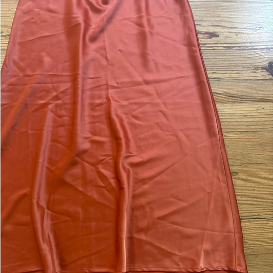 Rachel Zoe burnt orange elastic waist satin midi skirt SIZE 6
