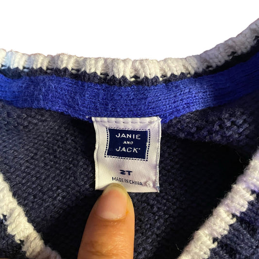 Janie and Jack navy blue white anchor knit boys sweater vest SIZE 2T