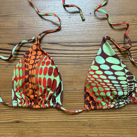 Shein orange green brown spotted cheeky string bikini SIZE L