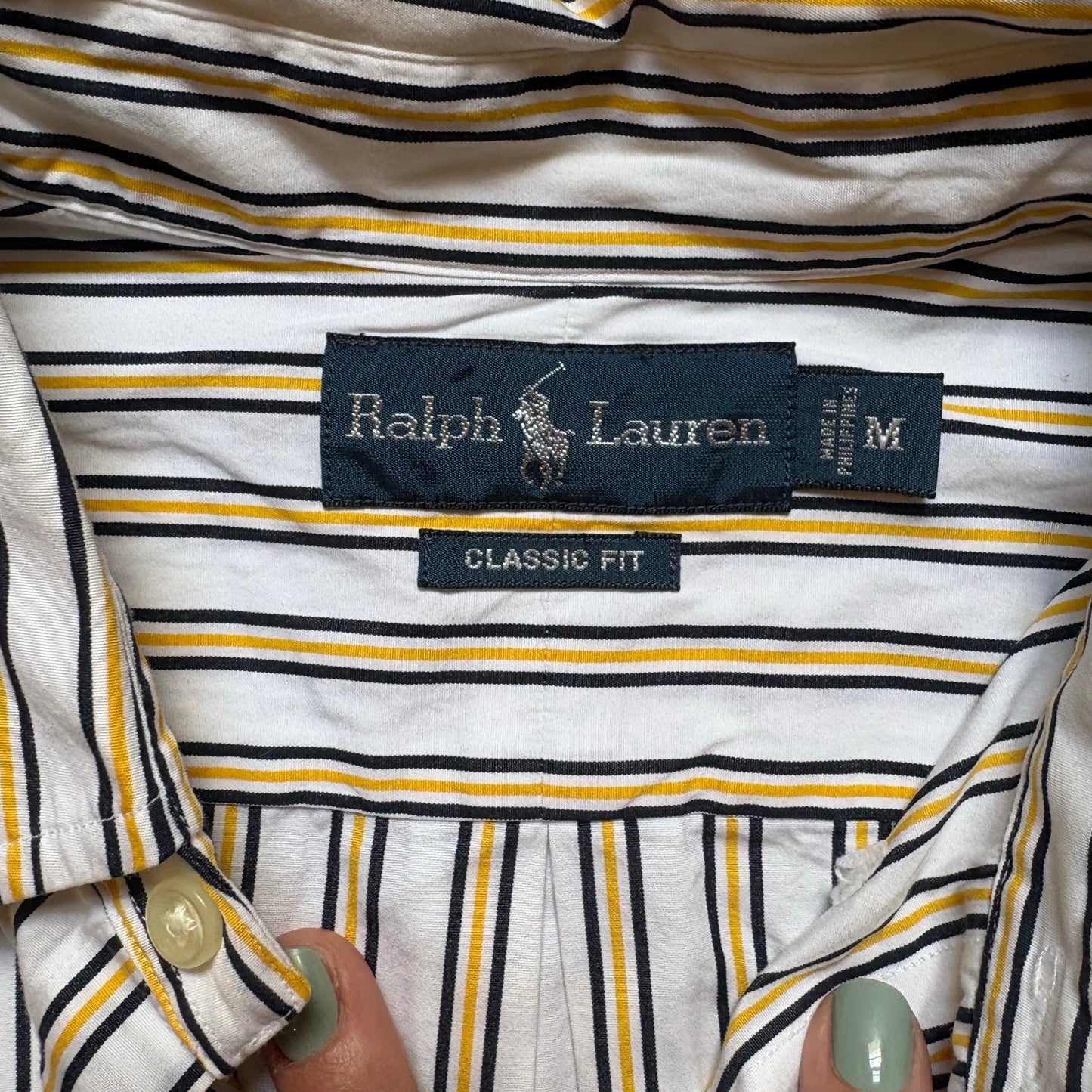 Ralph Lauren white yellow striped classic fit long sleeve dress shirt SIZE M