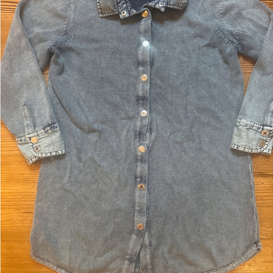 PBJ Blues knit denim long sleeve button up tunic womens shirt SIZE L