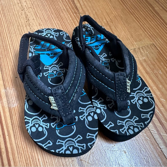 Reef skull heel strap black blue flip flops SIZE 3 NEW