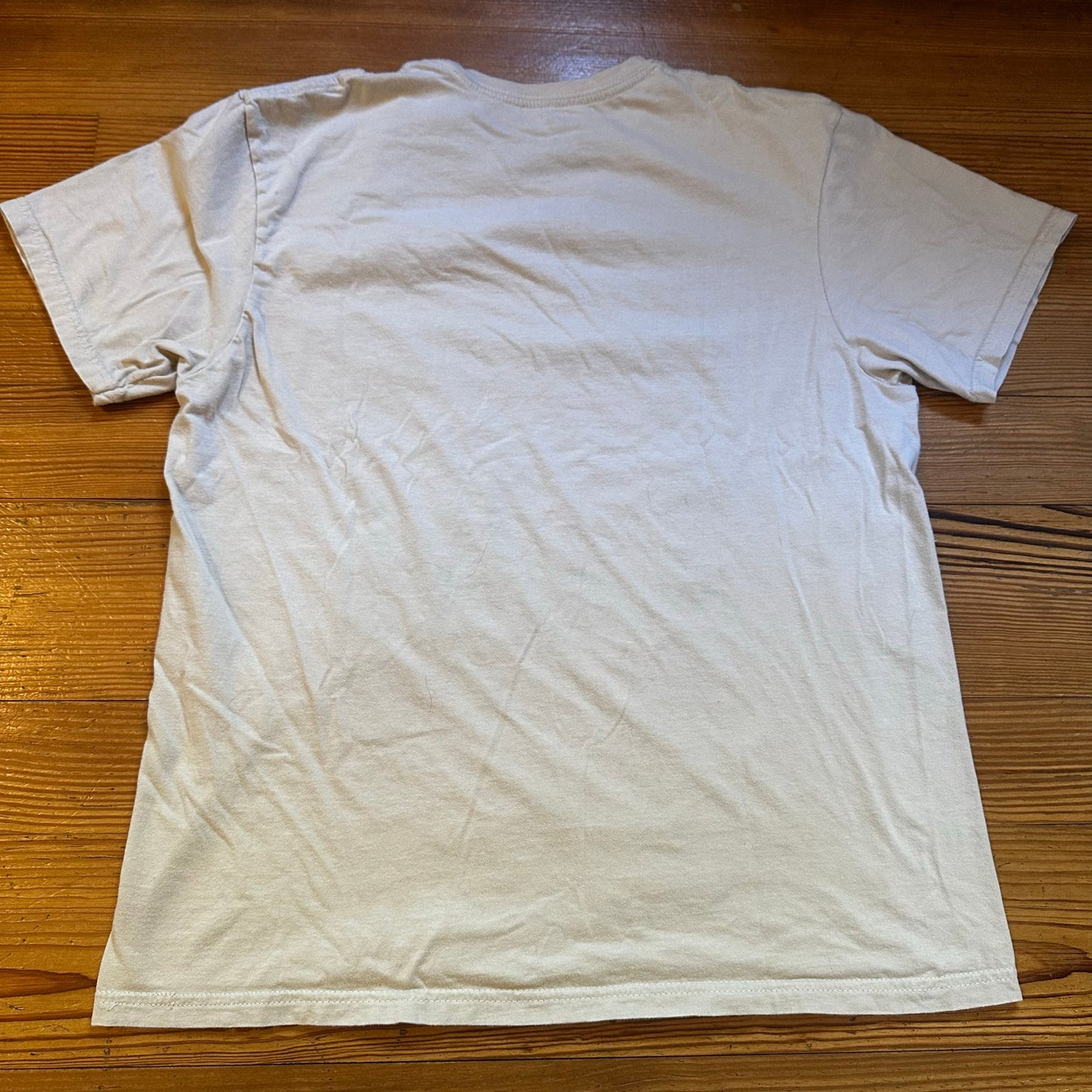 Beige neutral mushroom graphic cotton short sleeve tee shirt SIZE M