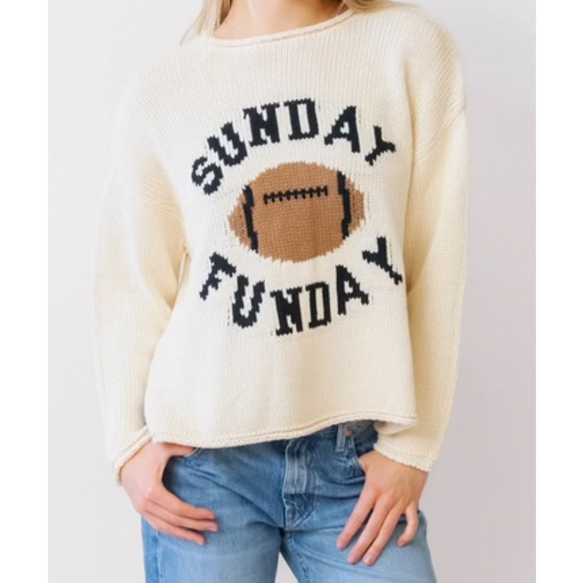 Moon & Madison cream Sunday Funday oversized knit cropped sweater SIZE L