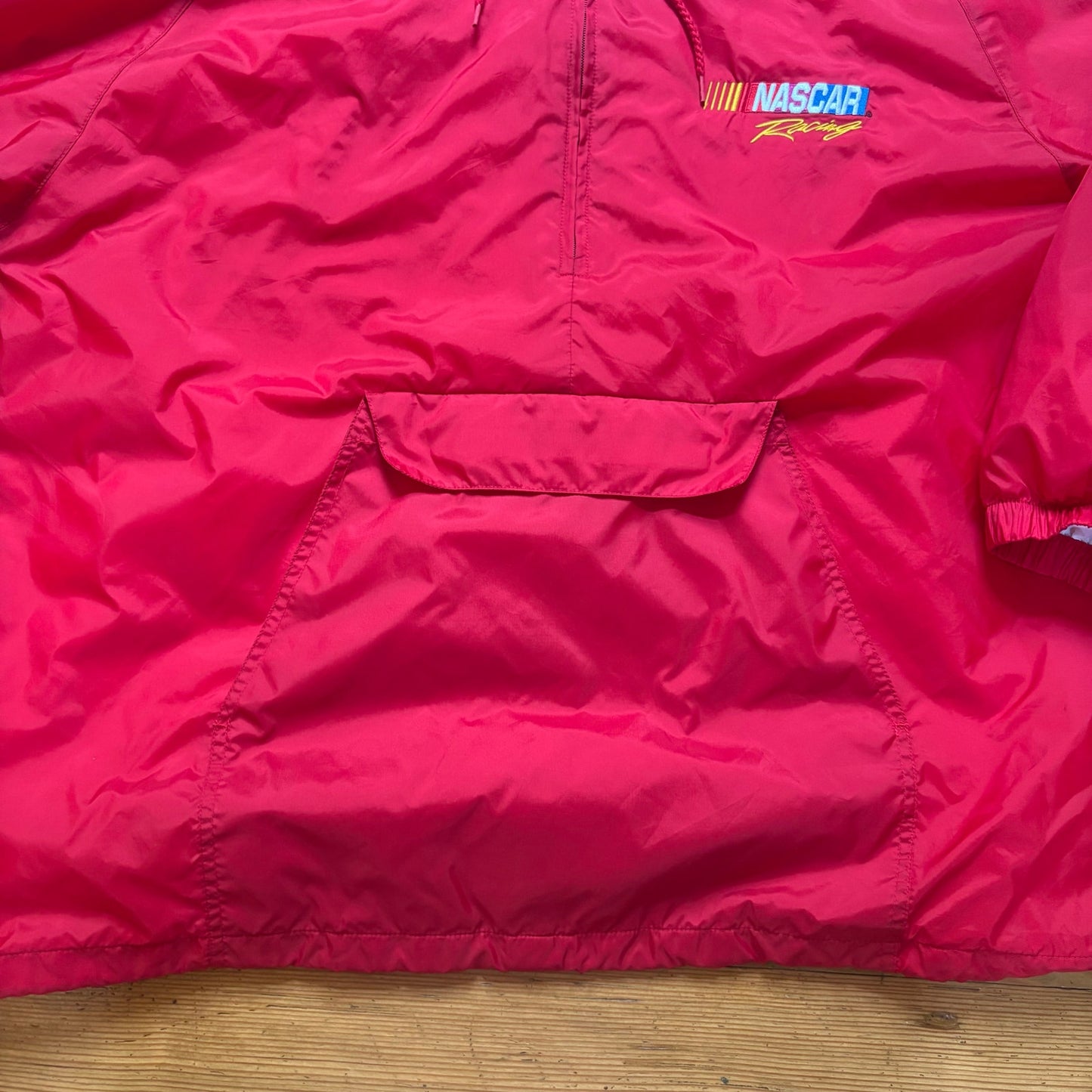Tri-Mountain Nascar red quarter zip hooded lined wind breaker jacket SIZE L