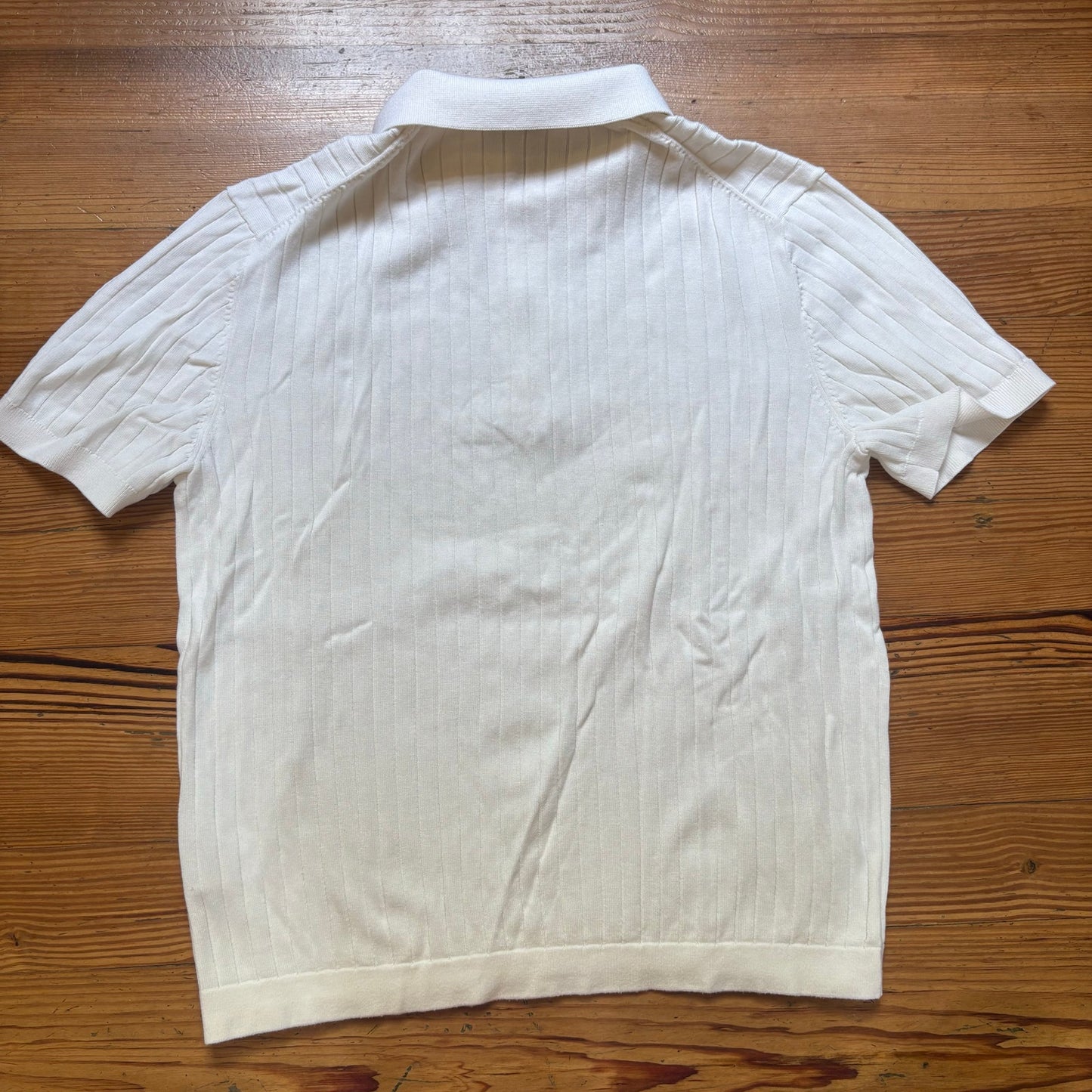 H&M white ribbed slim fit short sleeve half zip mens shirt SIZE L