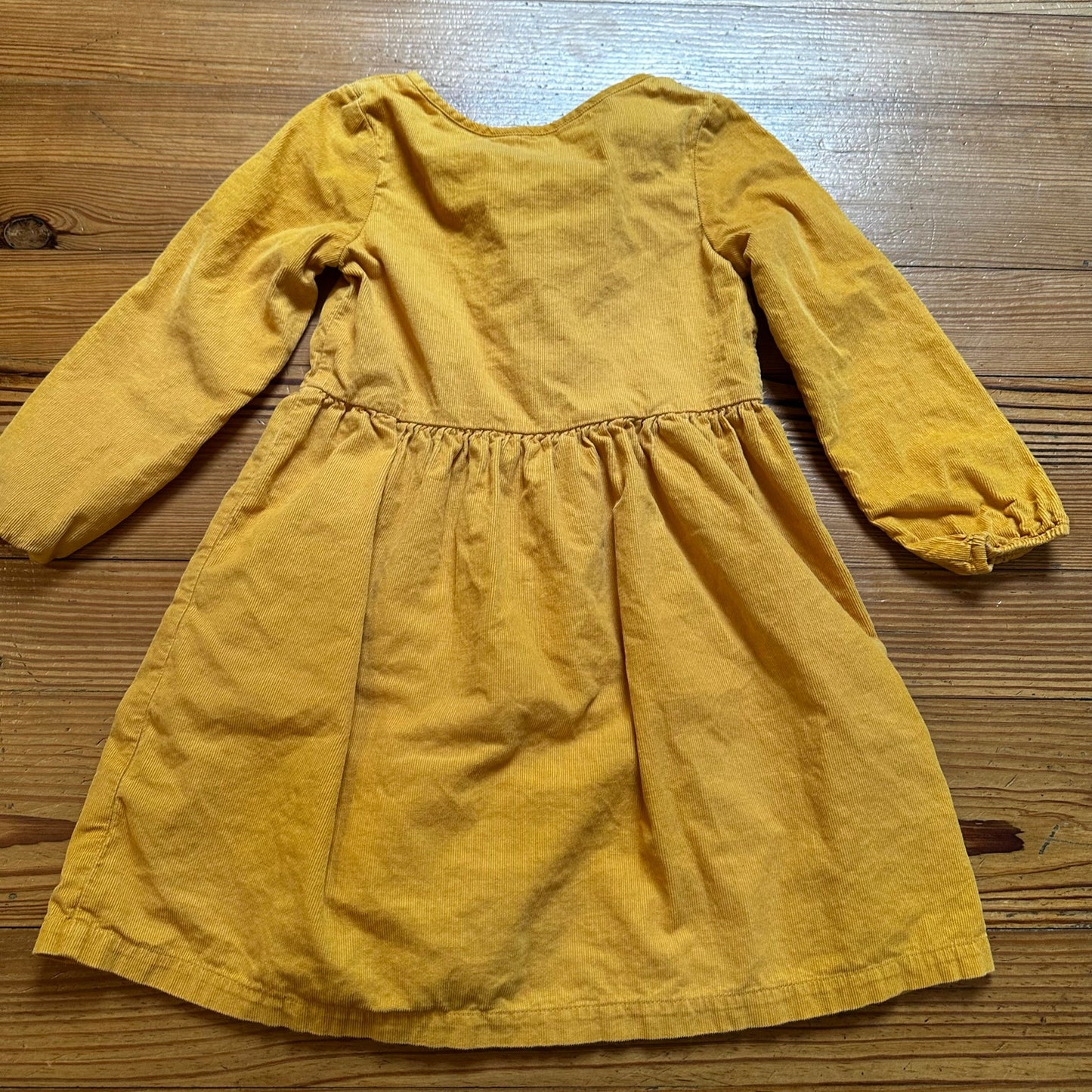 Beebay yellow corduroy long sleeve woodland embroidered button up dress SIZE 6