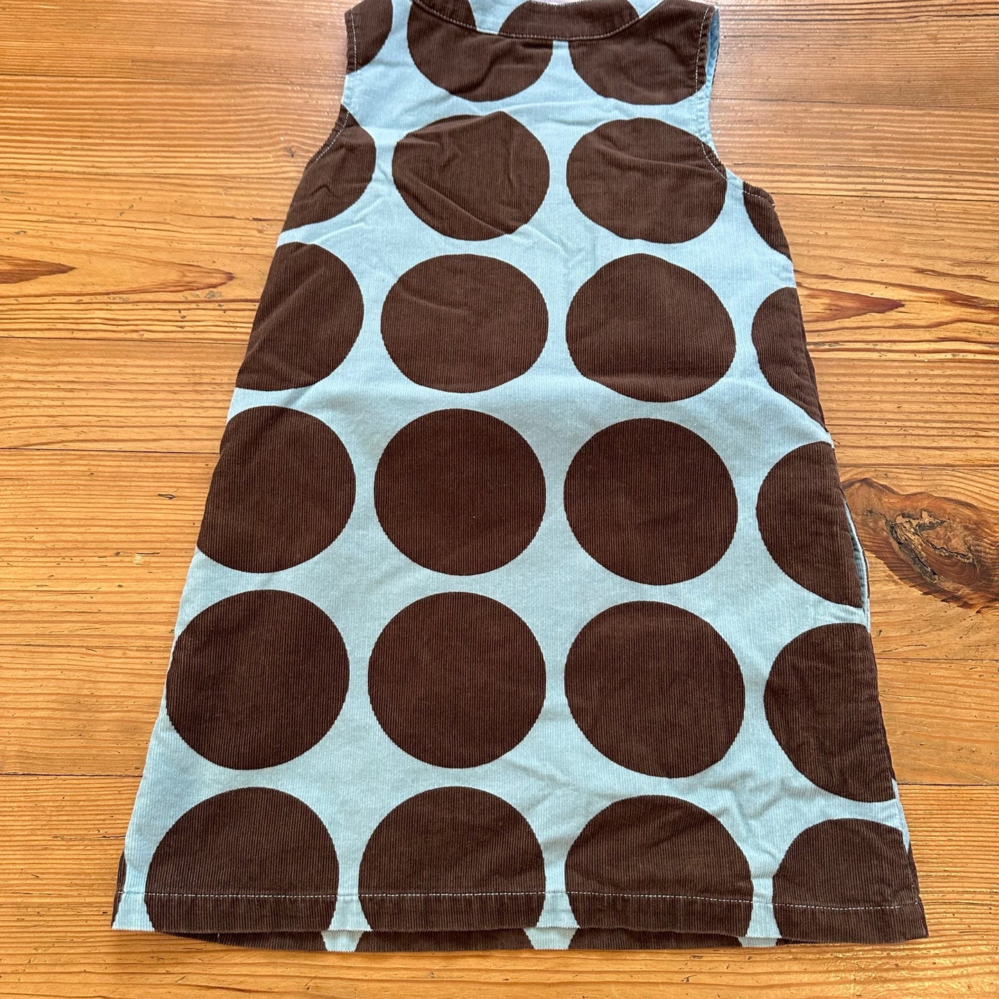 Mini Boden light blue brown polka dot corduroy overall dress SIZE 7