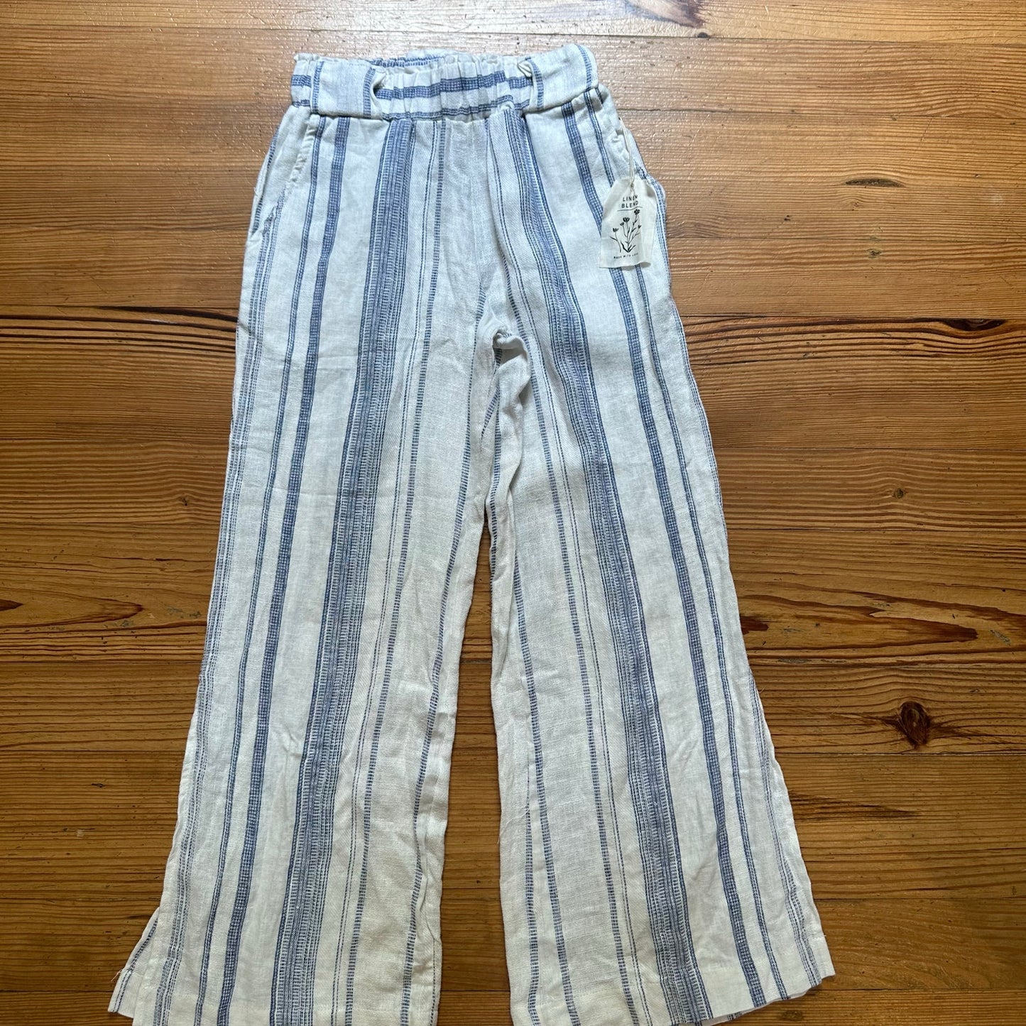 NWT Indigo Rein white blue striped linen blend wide leg pants SIZE XS