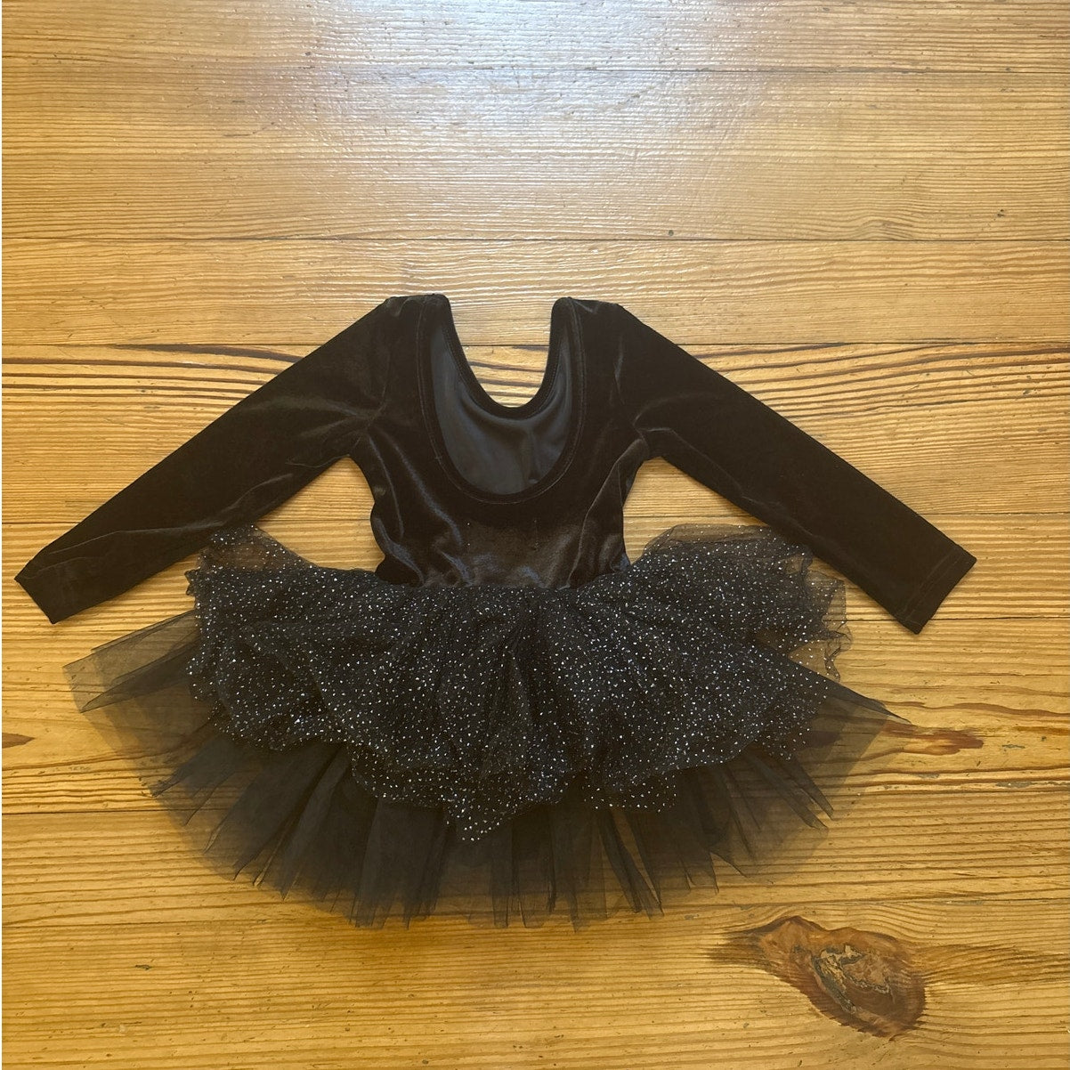 Ollie Jay black velvet long sleeve tutu dance one piece SIZE 2