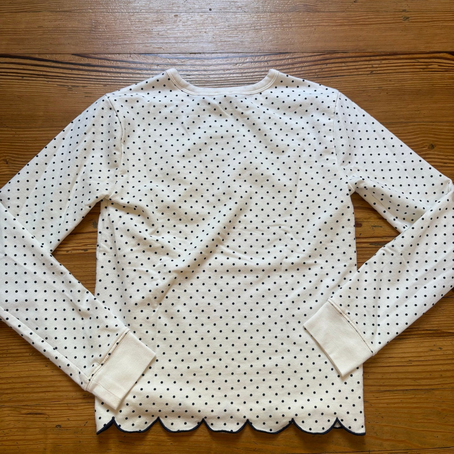 Crewcuts white black polka dot long sleeve scalloped hem girls shirt SIZE XL