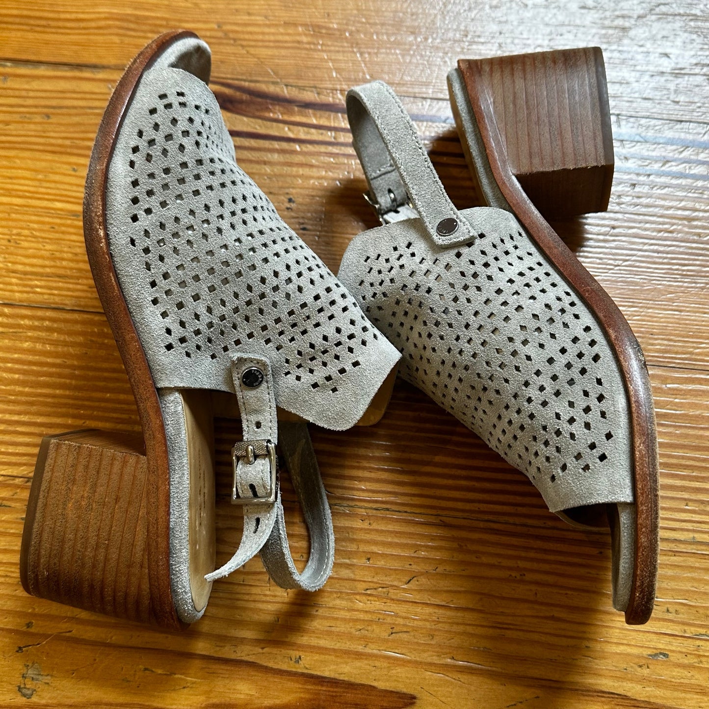 Rag & Bone taupe suede eyelet leather sling back heeled sandal SIZE 39/9