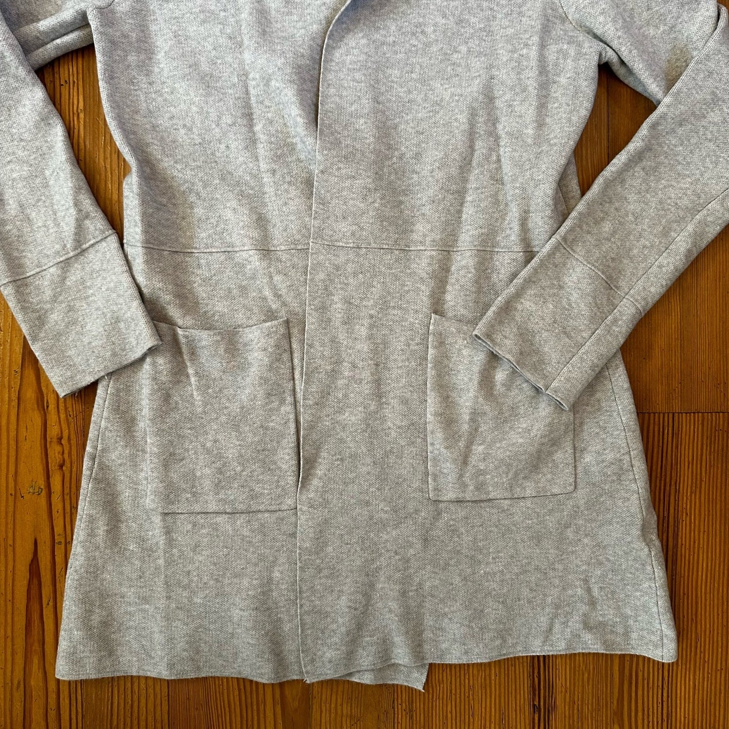 KLD light gray knit angora blend long open collar cardigan sweater SIZE S