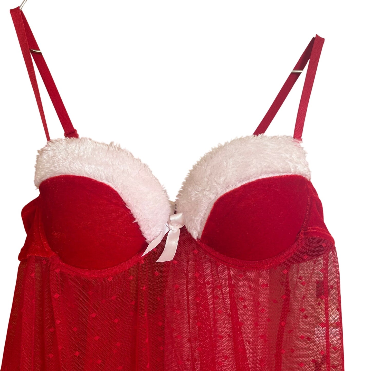 Carrie Amber red white Santa Christmas sheer lingerie dress SIZE M