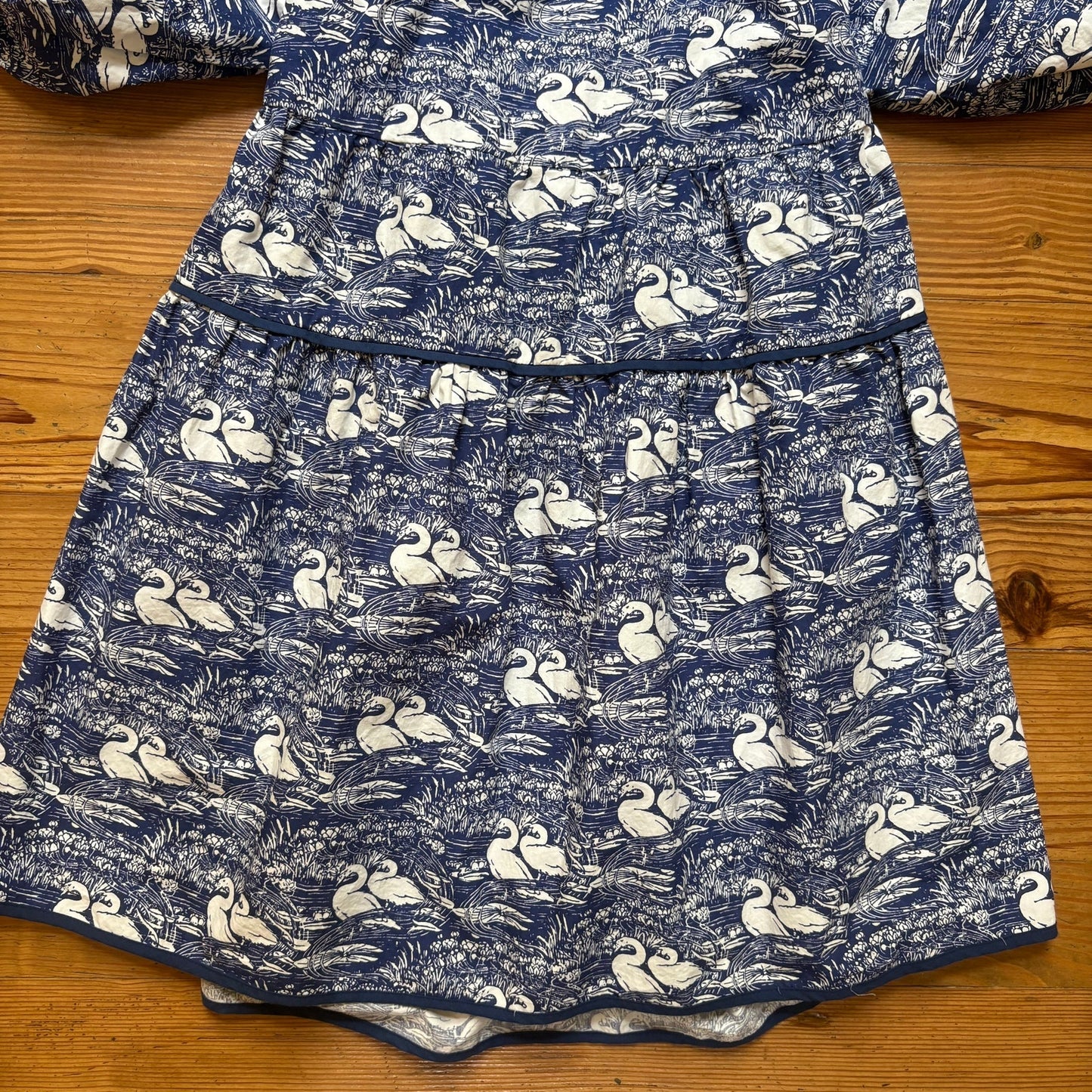 Laura Ashley & Urban Outfitters blue swan puff sleeve tiered mini dress SIZE M