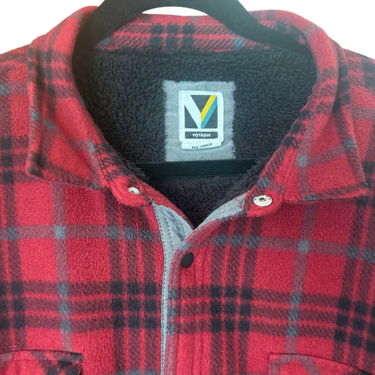 Voyage red buffalo plaid fleece lined snap mens sweater jacket SIZE L