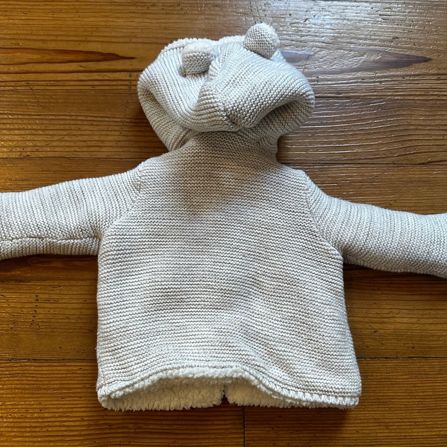 Carter's cream fleece lined hooded bear ears button cardigan sweater SIZE 3M