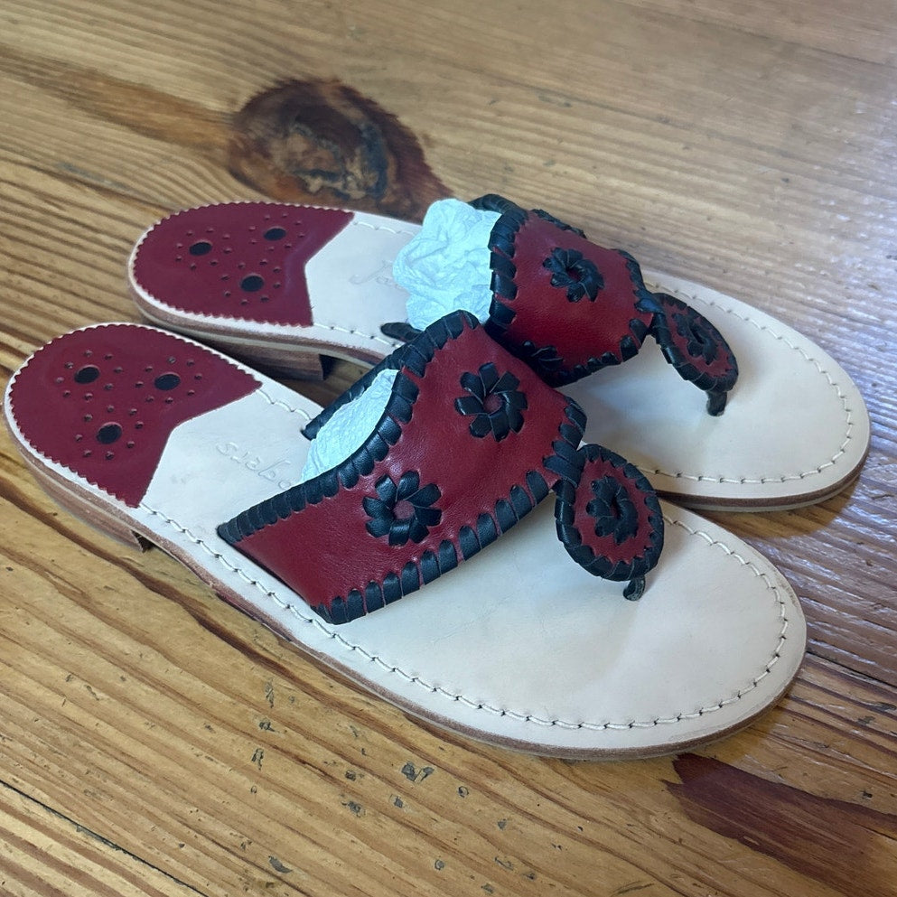Jack Rogers Navajo red black leather thong heel sandals SIZE 7