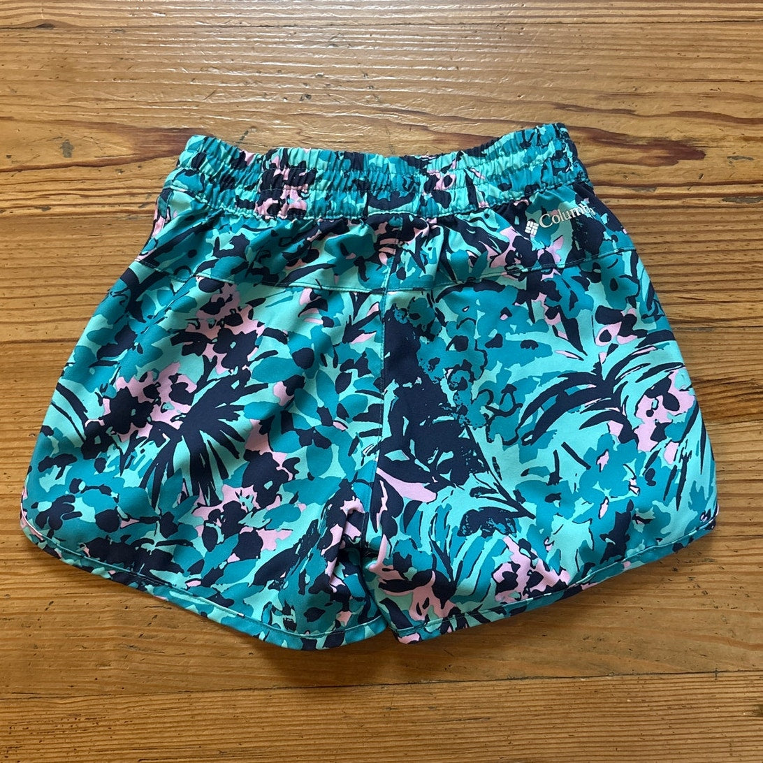 Columbia teal blue girls athletic floral pocket shorts SIZE S