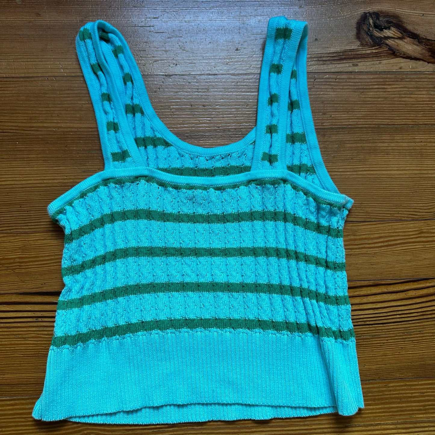 Talbots blue green striped knit cropped tank SIZE XL