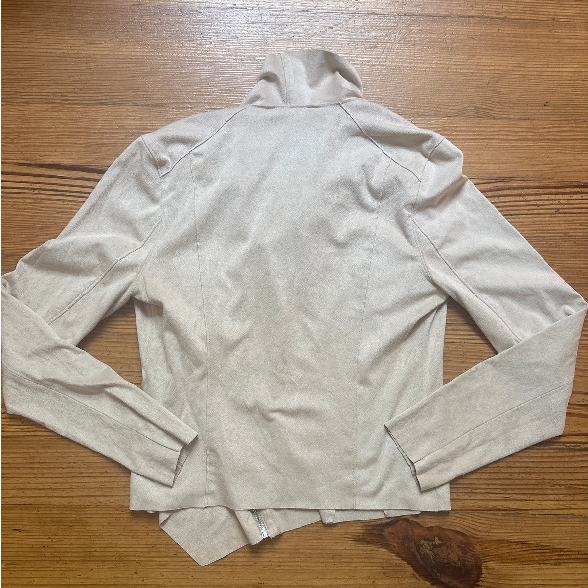 Blank NYC beige faux suede asymmetrical full zip womens jacket SIZE S