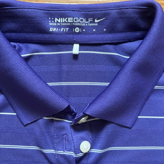 Nike Dri Fit purple striped short sleeve womens polo shirt SIZE M