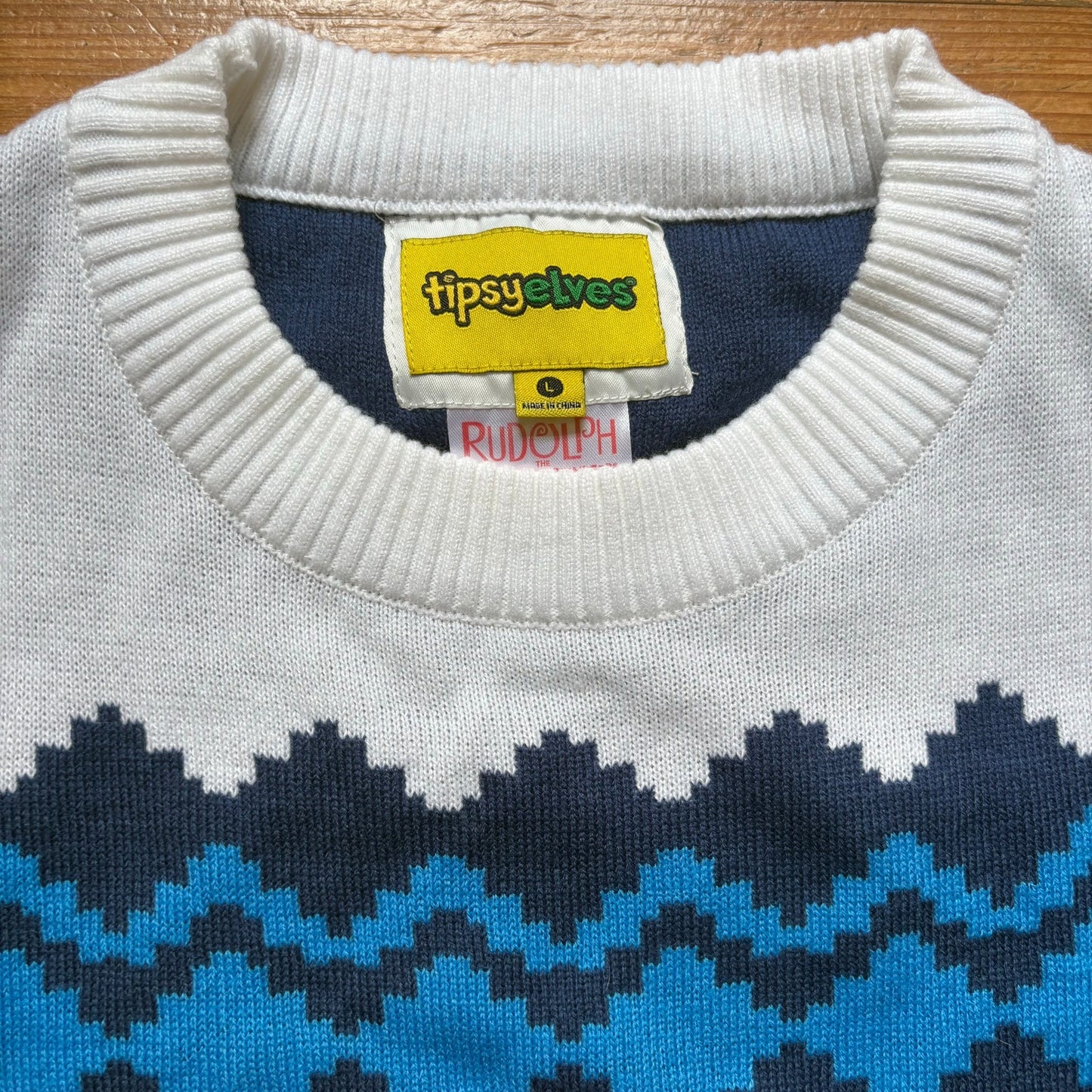 Tipsy Elves Rudolph Abominable Snowman blue white Christmas sweater SIZE L