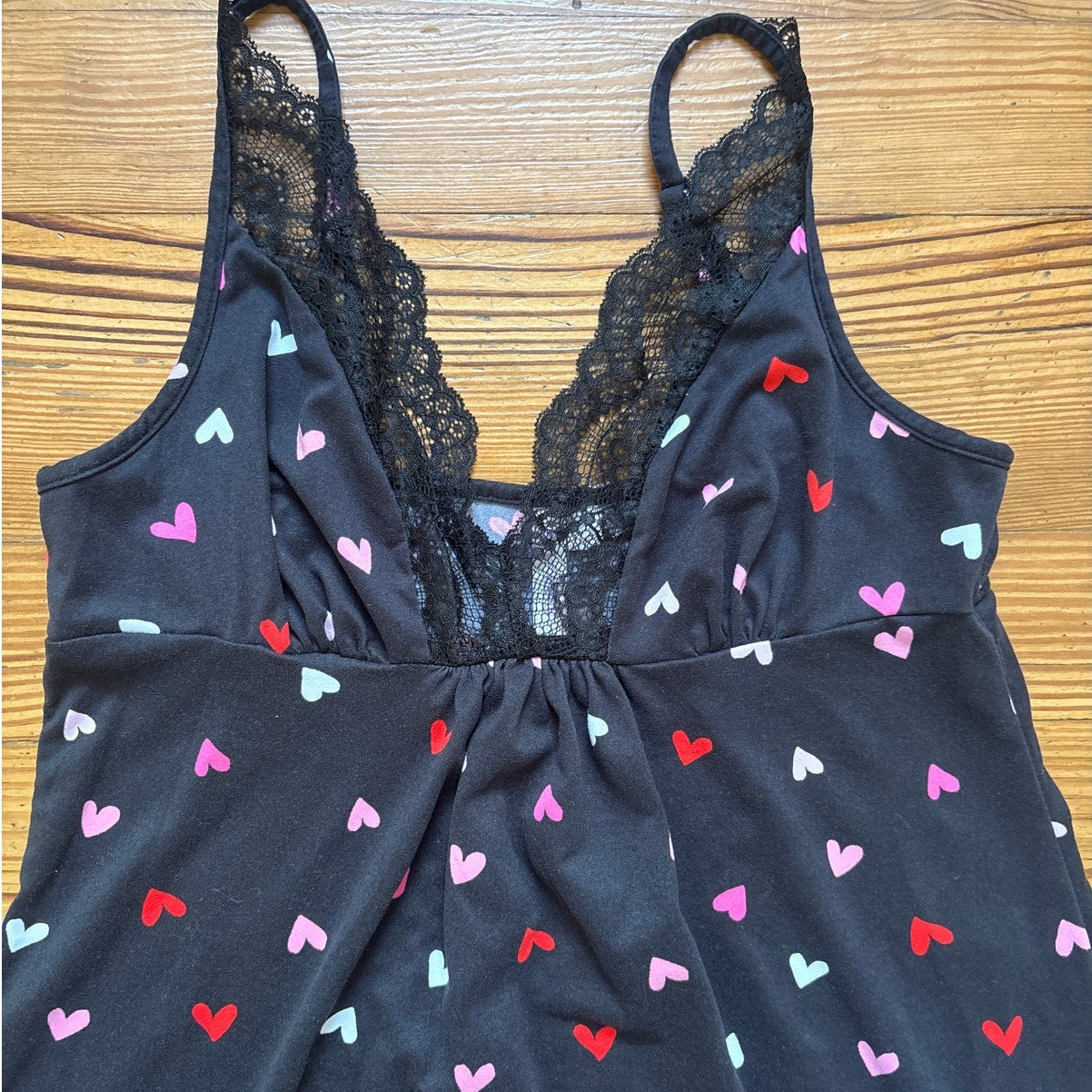 Joyspun black heart lace accent adjustable sleep dress SIZE M