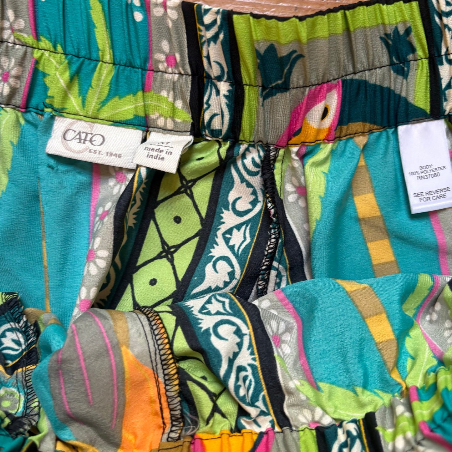 NWT Cato blue green tropical flowy elastic tie waistband maxi skirt SIZE M