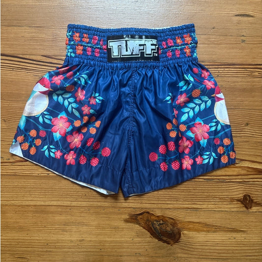 Tuff Athletics Muay Thai blue bird floral boxing shorts SIZE XL