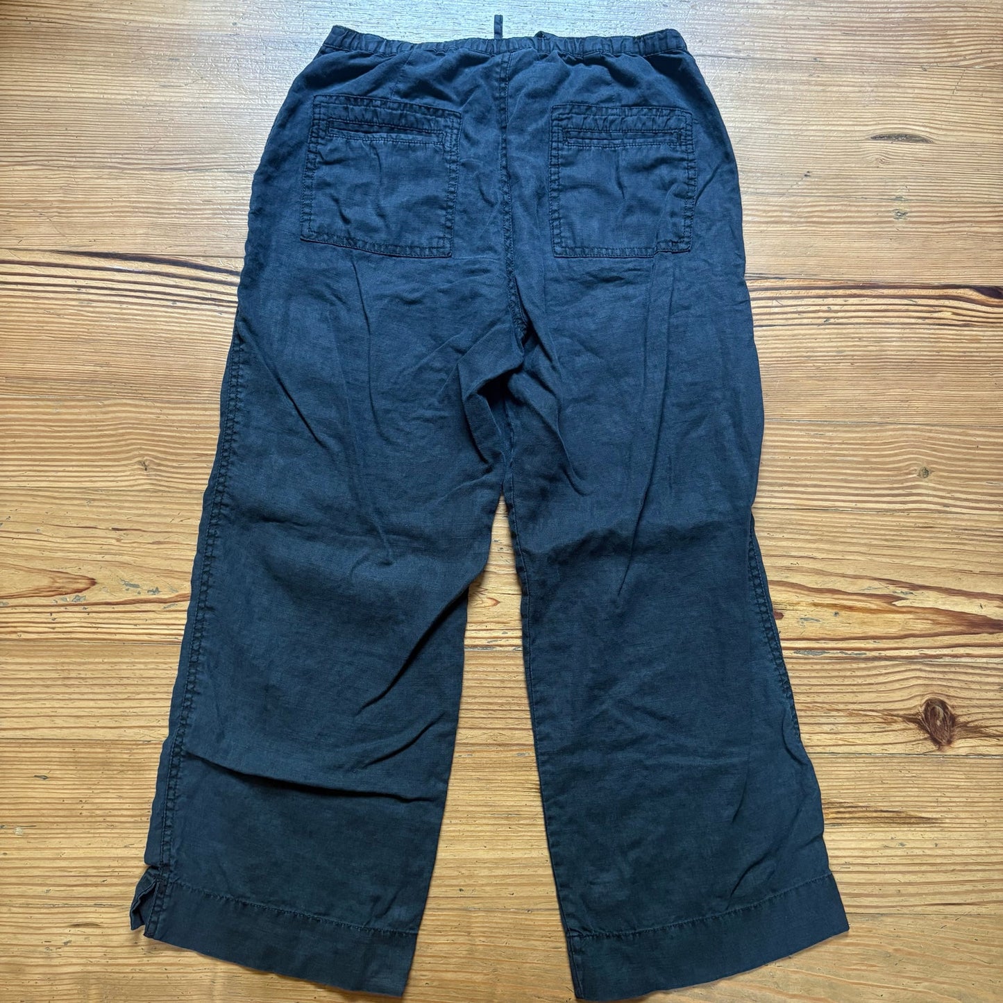 Old Navy black linen y2k cropped wide leg cargo drawstring pants SIZE 4