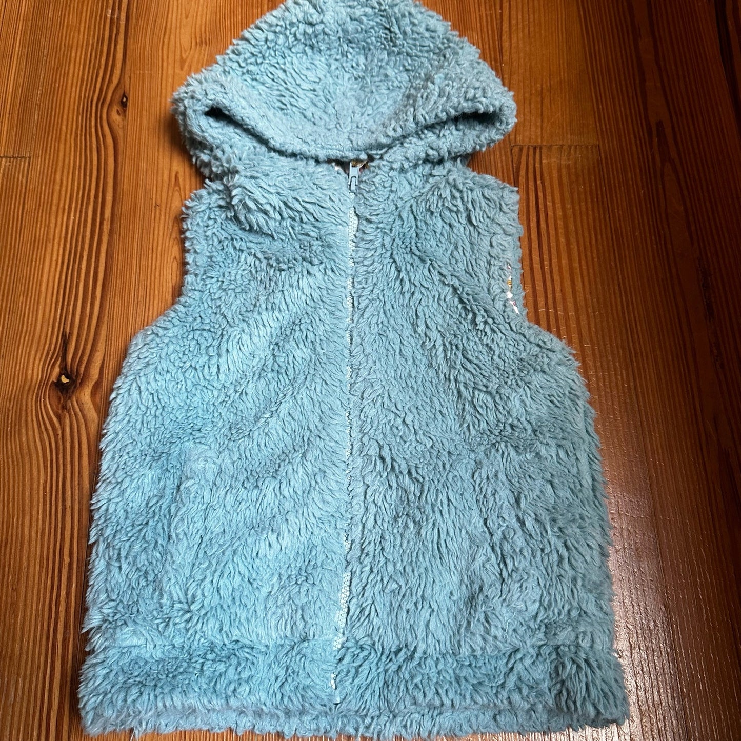 Mini Boden light blue fleece hooded vest SIZE 4