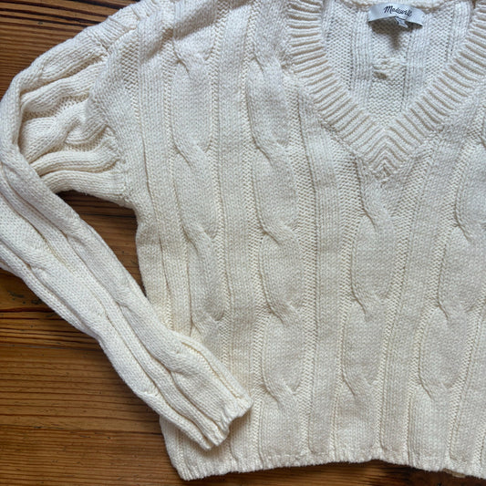 Madewell white cable cropped womens knit sweater SIZE XS