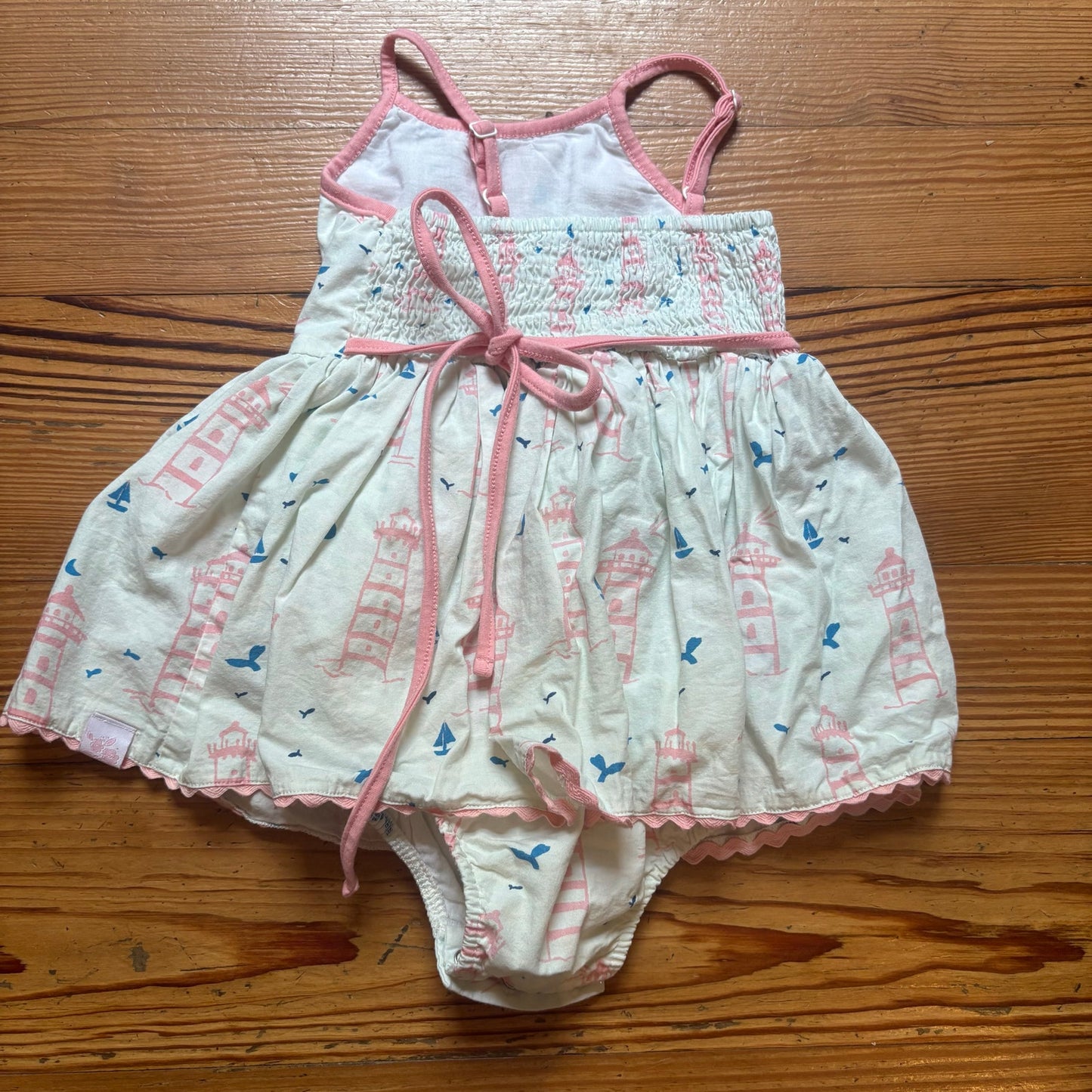 Sweet Honey white lighthouse nautical smocked toddler bubble SIZE 2T