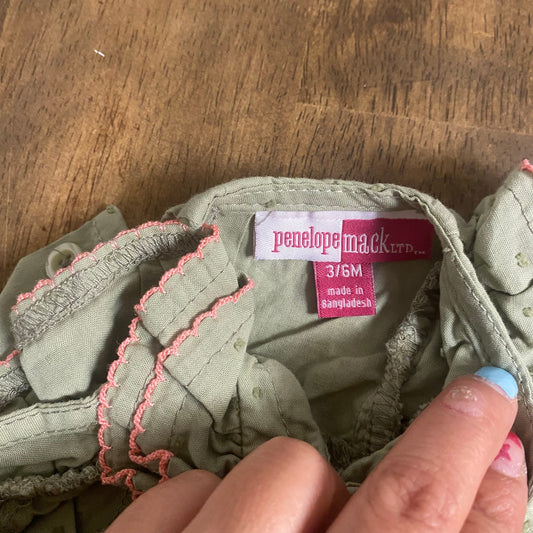 Penelope Mack green floral embroidered ruffle cap sleeve pant one jumpsuit SIZE 3-6M