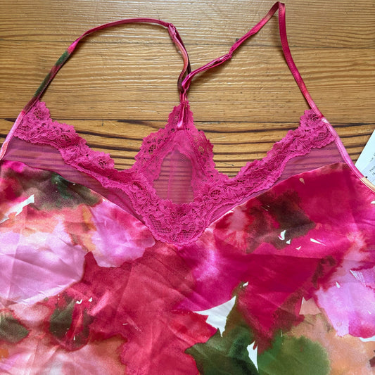 NWT Lilac + London pink floral lace trim womens camisole sleep shirt SIZE L