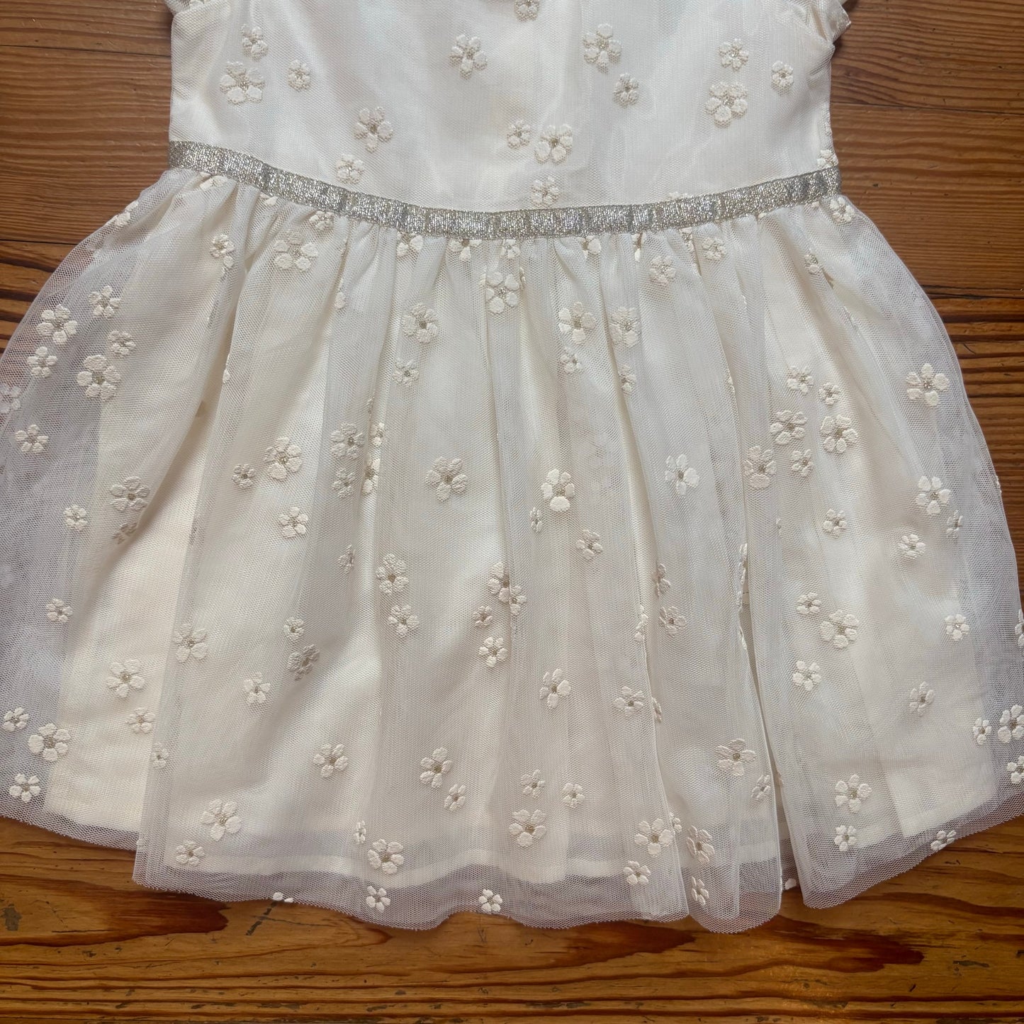 OshKosh B'gosh ivory floral embroidered short sleeve tulle girls dress SIZE 24M