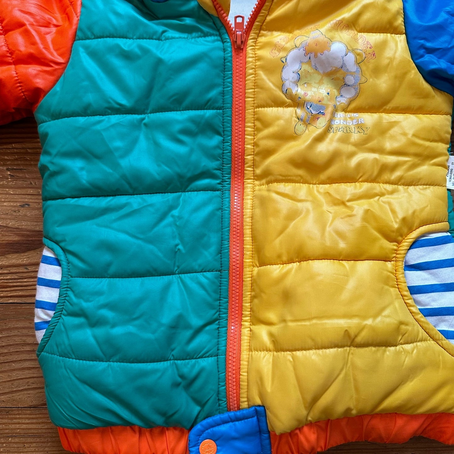 Shein yellow green color blocked hooded lined puffer jacket SIZE 2T