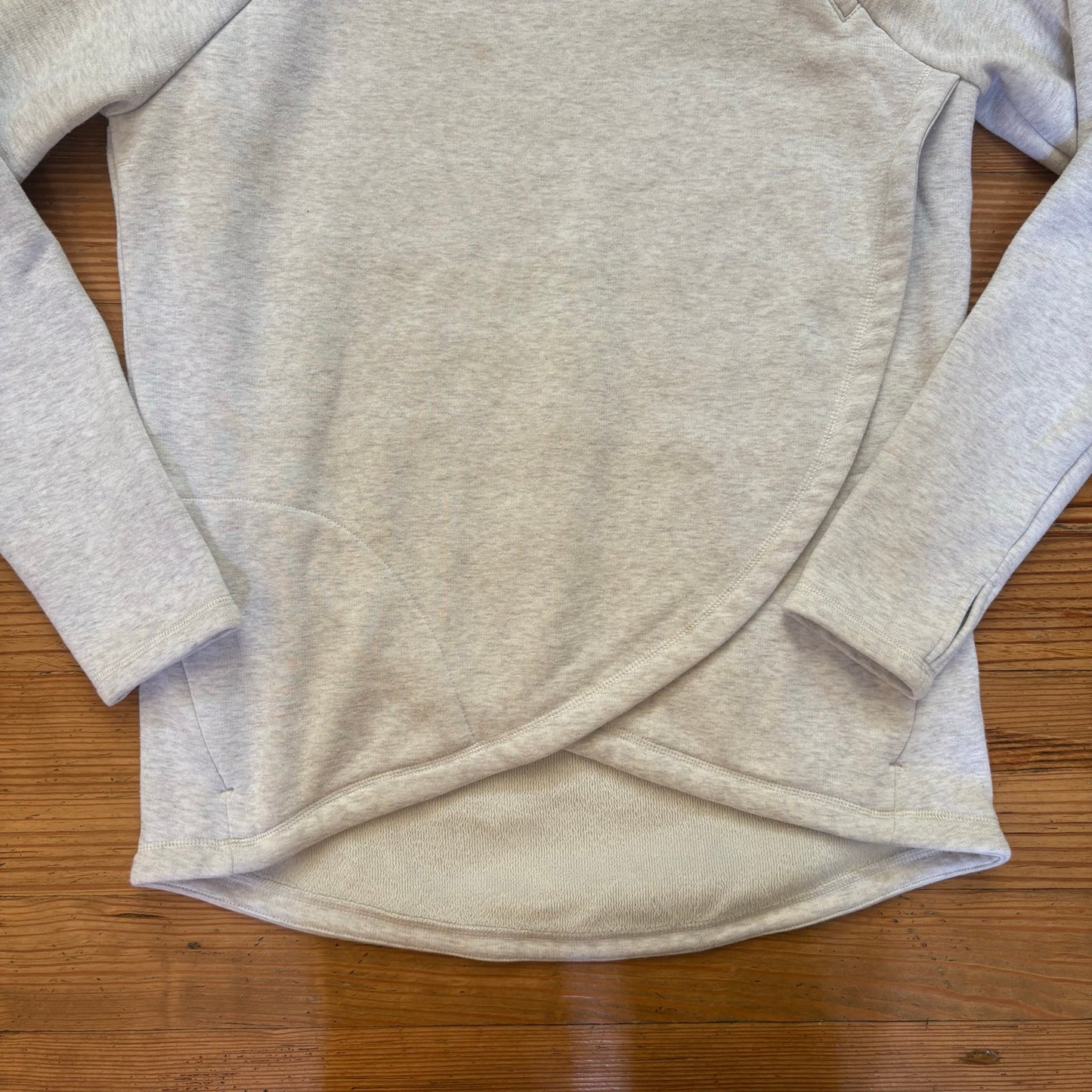 Athleta light gray asymmetrical zipper mock neck crisscross sweater SIZE S