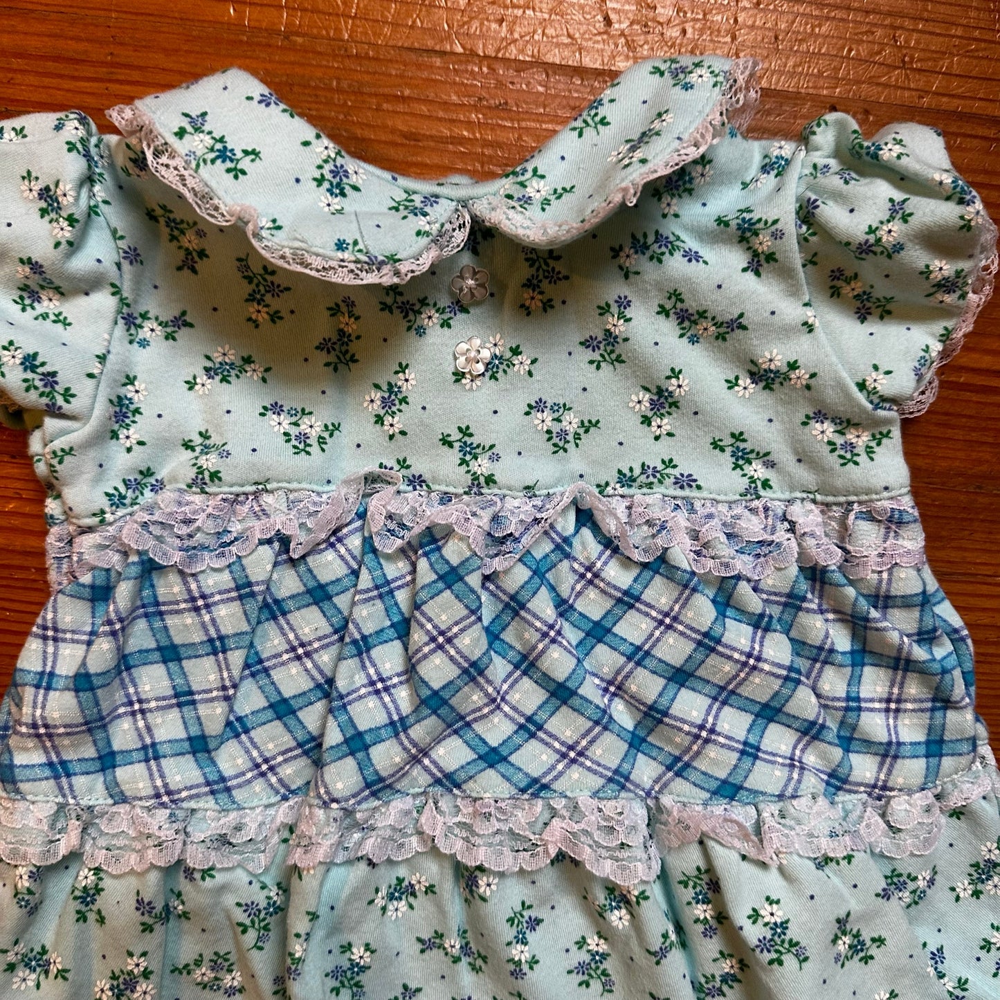 Baby Okie Dokie green blue floral ruffle collar one piece romper SIZE 0-3M