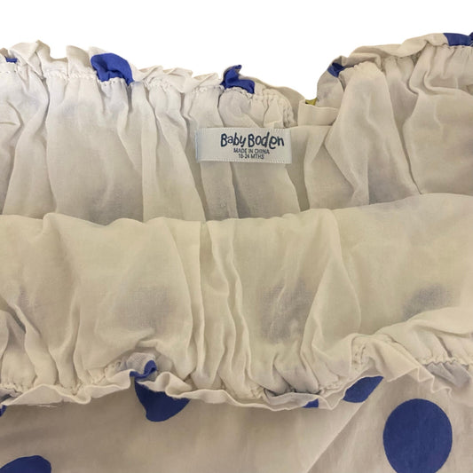 Boden white blue polka dot smocked tunic shirt SIZE 18-24M