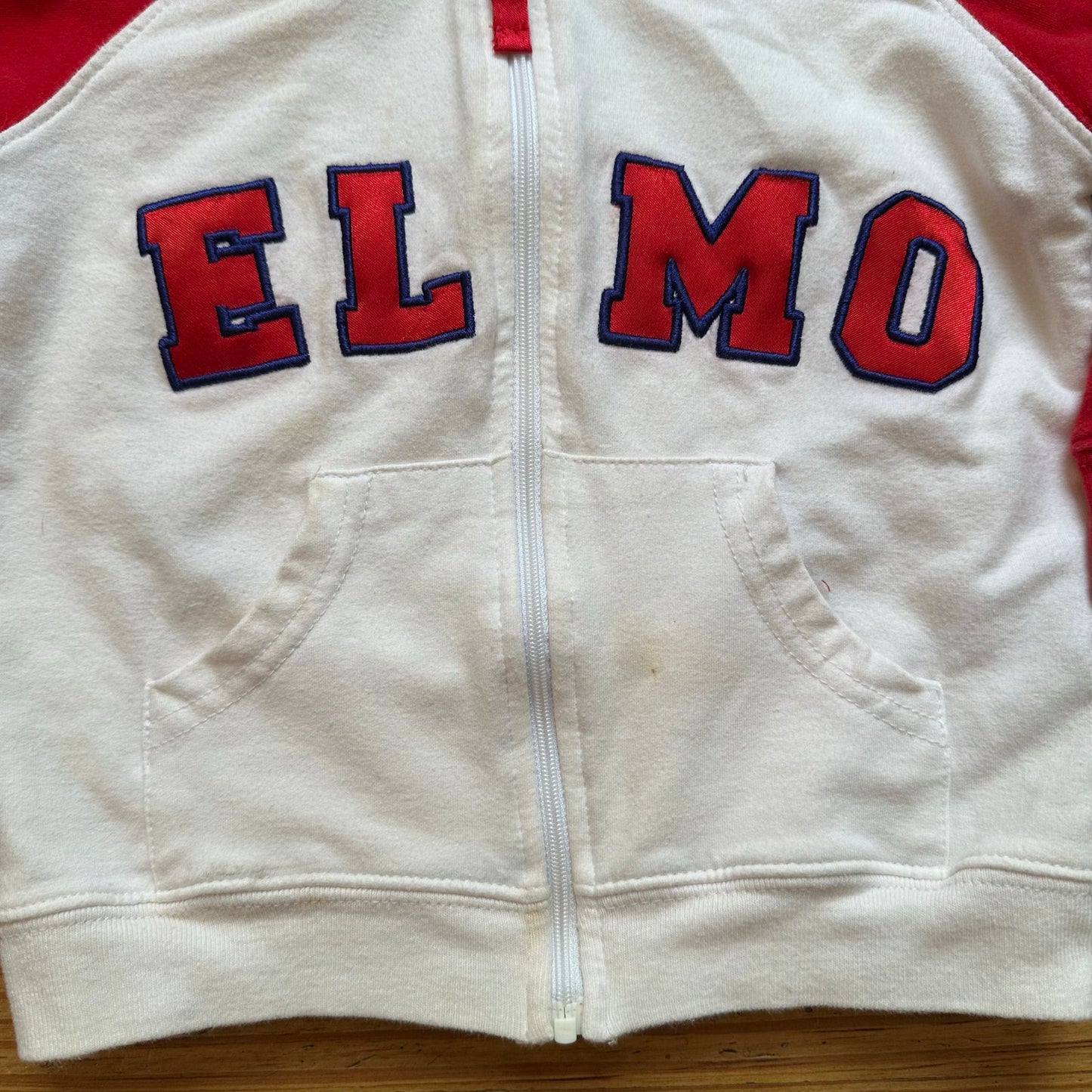 Sesame Street red white Elmo embroidered full zip hooded sweatshirt SIZE 3