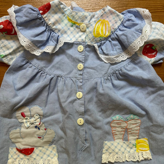 Vintage light blue ruffle lace trim vegetable bunny short sleeve one piece SIZE 12M