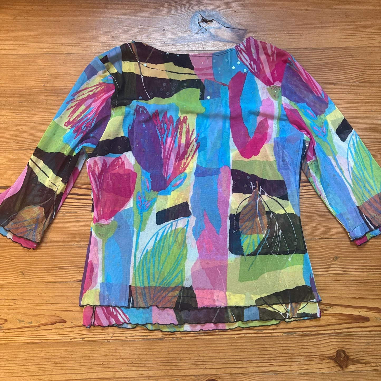 Picadilly Fashions colorful sheer quarter sleeve sequin blouse SIZE L