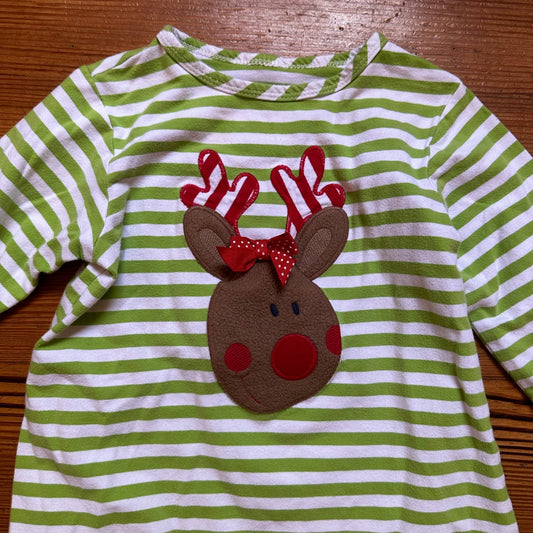 Christmas green white striped reinseer polkadot ruffle long sleeve dress SIZE 5