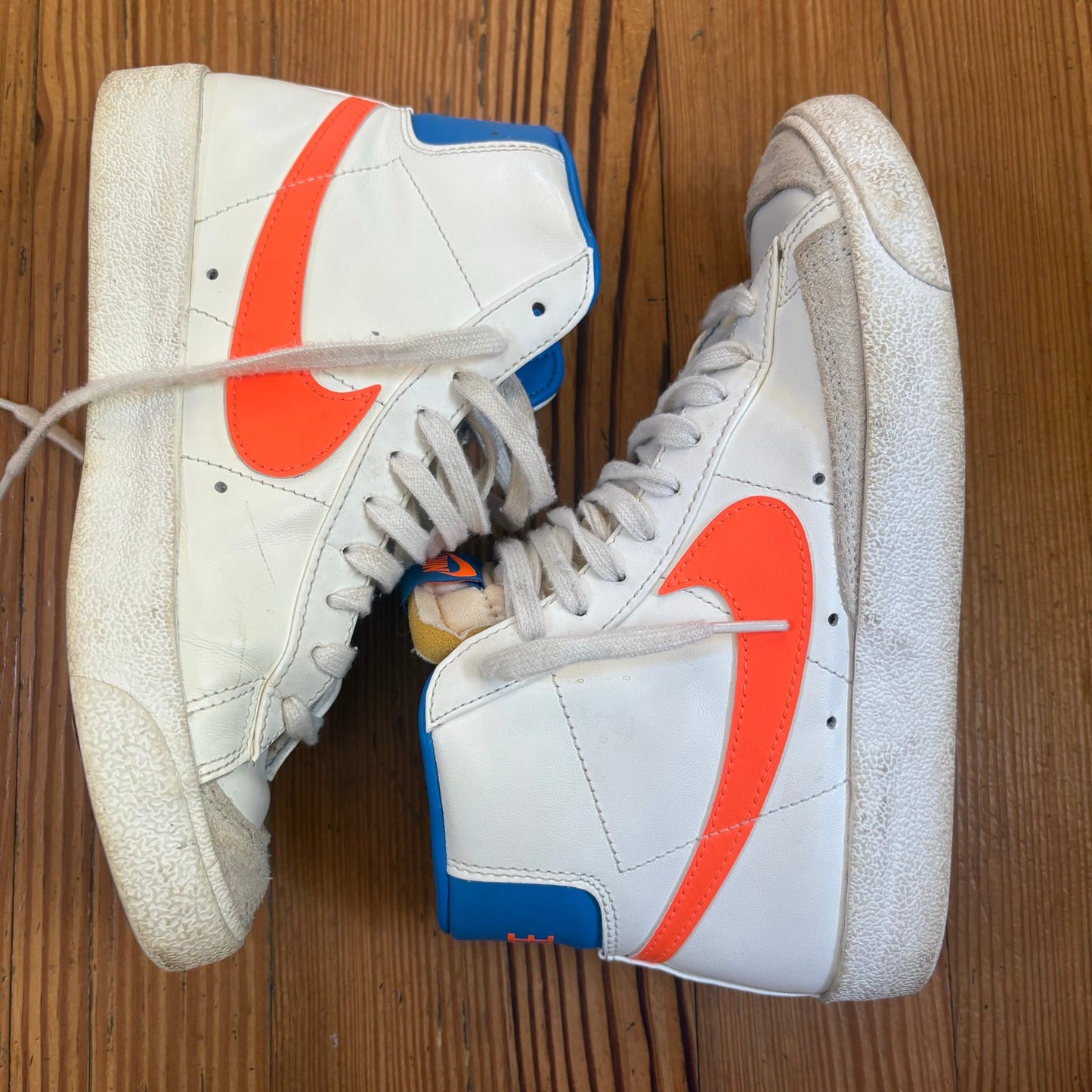 Nike Blazers white royal blue neon orange high top lace up sneakers SIZE 7